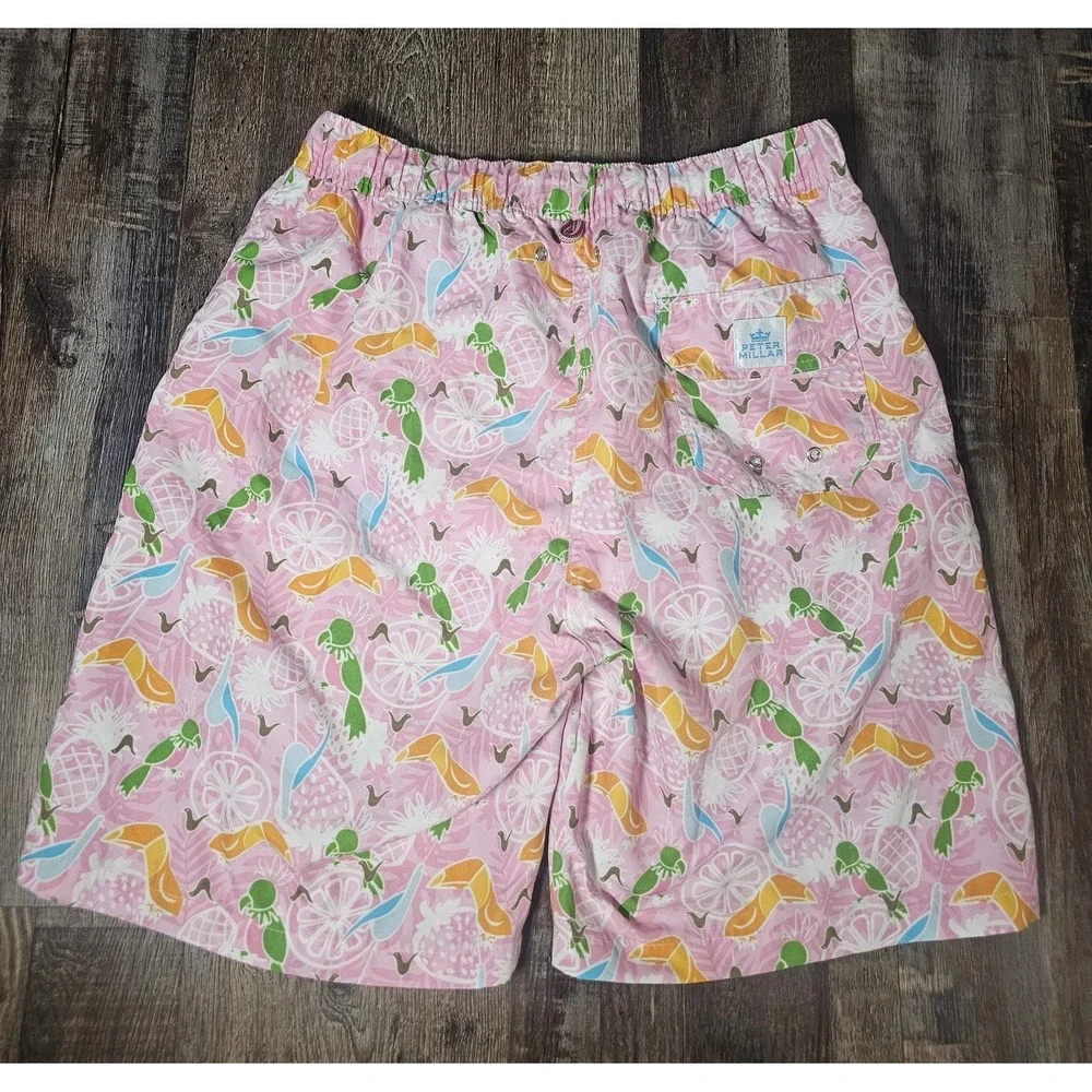 Peter Millar Seaside Swim Trunks Medium M Pink Tropical Print Mesh Lined NWOT